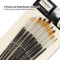 Filbert - Juego de 9 pinceles de pintura para artistas, de nailon, con mango largo, para aceites, acrílicos, gouache y acuarela - Arteztik
