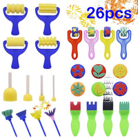 Kit de 26 brochas de pintura de esponja para niños, juego de pinceles de pintura de rodillo de espuma, lavables, herramientas de dibujo, suministros de arte y manualidades para niños y niños - Arteztik
