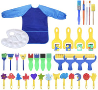 Juego de 31 pinceles para niños de aprendizaje temprano con esponja para dibujar pintura para manualidades y manualidades para niños pequeños, varios diseños, pinceles de espuma de pintura, delantal impermeable para pintura artística con bolsillo - Arteztik
