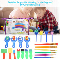 Juego de 26 pinceles de pintura de esponja para niños para arte y manualidades, pinceles de pintura, pinceles de esponja, juego de dibujo de juguetes para niños - Arteztik

