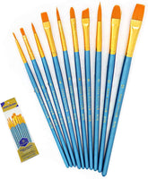 Suproot Juego de pinceles de pintura, 10 pinceles planos para acuarela, aceite, pintura acrílica y manualidades, uñas, pintura facial (cepillo azul) (negro) - Arteztik
