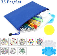 Juego de 35 herramientas de punteado de mandala con una bolsa de almacenamiento impermeable para pintar rocas para colorear dibujo, bricolaje, arte de uñas, arcilla de cerámica, modelado - Arteztik
