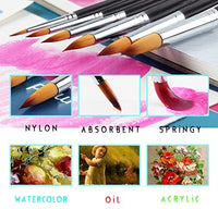 Amagic - Juego de 9 pinceles de punta plana con estuche para acuarela de aceite acrílico, kits de pintura profesional con puntas de nailon sintético, mango largo de madera - Arteztik

