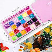 HIMI Jelly Gouache Juego de pintura, 24 colores x 1.0 fl oz/1 oz Jelly Cup diseño con 3 pinceles de pintura y paleta en un estuche de transporte para artistas, estudiantes, principiantes, pintura de acuarela opaca (rosa) - Arteztik
