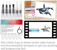 Chromatek - Juego de 6 pinceles de pintura para bolígrafo acuática, incluye tutoriales de vídeo en línea y plantillas de imagen descargables, ideal para todos los pigmentos solubles en agua y medios de acuarela. - Arteztik
