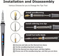 75 piezas de leña, herramienta de combustión de madera con pantalla LCD pluma de combustión de madera ajustable de soldadura de temperatura, grabado/tallado/puntas de soldadura/estuche de transporte. (gris) - Arteztik

