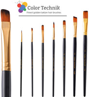Color Technik - Juego de 15 pinceles de pintura de calidad artística para pintura acrílica, acuarela, gouache, aceite, pintura facial, etc. Hecho a mano, pelo de taklon, redondo, plano, de filbert, ángulo y rigger. - Arteztik
