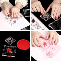 7 piezas de bloques de sellos de acrílico transparente con cuadrícula y agarre, bloques de sellos decorativos para álbumes de recortes, manualidades, manualidades y adornos - Arteztik
