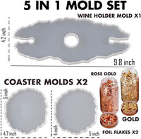 Insnug - Moldes de resina epoxi de silicona para posavasos, soporte para vino de ágata con copos de lámina de oro rosa, botella de vino, estante de cristal, resina fundida, purpurina brillante para decoración del hogar - Arteztik
