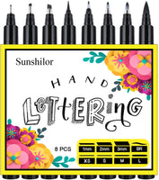 Bolígrafos de letras a mano, bolígrafos de caligrafía negros para principiantes escribiendo, dibujos, dibujos, ilustraciones de acuarela, diario bala, álbumes de recortes, juego de 8 - Arteztik
