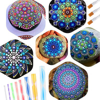 Juego de 25 herramientas para puntear mandalas, lápiz punteado, herramientas de pintura, pinceles de mandala, kit de estarcillas con una bolsa de almacenamiento impermeable para rocas, pintura de uñas, punteo arte dibujo, colorear - Arteztik
