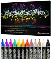 Desire Deluxe - Juego de 12 rotuladores acrílicos para pintura de roca, piedra, cerámica, vidrio, madera, lienzo, no tóxicos a base de agua, suministros de pintura para artistas - Arteztik
