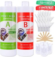Kit de resina epoxi de 32 onzas, revestimiento de resina transparente con relación 1:1, 4 tazas graduadas, 10 palos, 2 pares de guantes. - Arteztik

