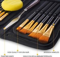 NASUM - Juego de 21 pinceles de pintura acrílica, 15 formas de pinceles de pintura para niños, paleta de cuchillos, 2 esponjas y estuche de organización estable para pinceles de pintura Gouache, acrílico, aceite, acuarela - Arteztik
