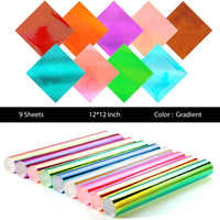 Ohuhu - Juego de 11 hojas de vinilo holográficas con reverso adhesivo permanente, 9 hojas de vinilo metálicas de 12.0 x 12.0 in + 2 cintas de transferencia para fiestas de cumpleaños, coche, Navidad, cortador de manualidades - Arteztik
