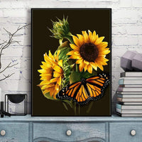 Bemaystar - Kit de pintura de diamante 5D por número, diamante redondo completo, cruz de cristal, bordado, decoración para pared familiar, girasoles y mariposas, 11.8 x 15.7 in - Arteztik
