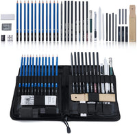 Art Supplies, juego de 40 lápices de dibujo y bocetos con soporte desplegable, kit de dibujo profesional que incluye grafito, carbón, pasteles y funda con cremallera, para niños, adolescentes y adultos - Arteztik
