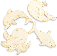 Bright Creations - Recortes de madera sin terminar para manualidades (24 unidades), diseño de animales marinos - Arteztik
