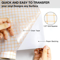 Cinta de transferencia para vinilo, 12 pulgadas x 70 pies, con rejilla de alineación naranja para vinilo adhesivo, cinta de transferencia de vinilo para Silhouette Cameo, Cricut para calcomanías, signos, ventanas y pegatinas - Arteztik
