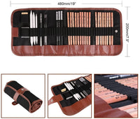 Powstro K Set de lápices de bocetos, 18 unidades, color carbón, bolsa de transporte de lápices de borrar para manualidades, cuchillo extensor de lápiz 29 piezas en total para principiantes artistas - Arteztik
