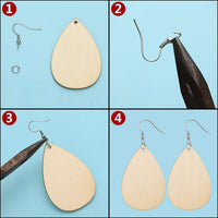 60 pendientes de madera sin terminar con forma de lágrima en blanco y colgante de corte cónico con 60 ganchos para pendientes y 60 anillos de salto para manualidades y bisutería. - Arteztik
