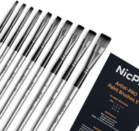 Nicpro - Juego de 10 pinceles planos para pintura artística para acuarelas acrílicas, pintura al óleo, kit de artista para niños y adultos - Arteztik
