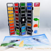 Artsy - Juego de pintura para acuarelas – 38 colores surtidos con 3 pinceles en una funda de transporte – Profesional plegable acuarela campo Sketch Set perfecto para artistas estudiantes, niños, principiantes y más - Arteztik
