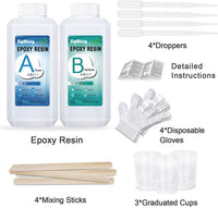 Kit de revestimiento de cristal transparente de resina epoxi, 19.1 oz, resina de fundición de 2 piezas para arte, manualidades, fabricación de joyas, mesas de río, guantes adicionales, taza de medición, palos de madera y cuentagotas - Arteztik
