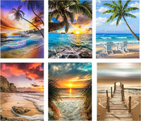 SIIYIX 6 juegos de pintura de diamante 5d con perforación completa, pintura de diamante Dotz por números, kits de playa para adultos y niños, regalos de inauguración de la casa, playa, barco, mar, atardecer, 12 × 16 pulgadas (un paquete de 6 juegos) - Arteztik
