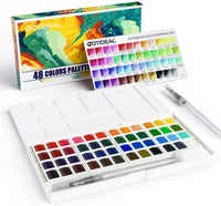 GOTIDEAL Juego de pintura para acuarela, 48 colores vivos en caja de bolsillo, con 2 bolígrafos recargables de agua para mezclar, rico pigmento perfecto para artistas, estudiantes, niños, principiantes y más portátil con paleta - Arteztik
