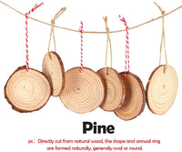 50 rebanadas de madera sin terminar redondas de madera natural de 2.4 in a 2.8 in con agujero preperforado y cuerda de 5.9 ft para manualidades de Navidad, decoración de fiestas y bodas - Arteztik
