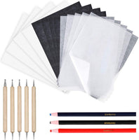 Juego de papel de transferencia blanco, 100 unidades de papel de copiado de carbono blanco y negro de transferencia de carbono con lápices de gofrado, herramientas de trazado de bocetos para dibujo, bocetos en papel, madera y vidrio - Arteztik
