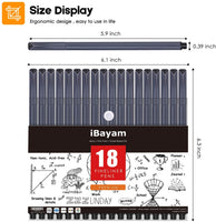iBayam - Juego de 18 bolígrafos de punta fina de fieltro de tinta negra, rotuladores finos, para oficina, hogar, trabajo, escuela, profesor, estudiante, balas, planificador de escritura de dibujo, suministros de arte - Arteztik
