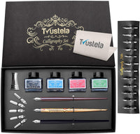 Set de caligrafía para principiantes, 3 bolígrafos de caligrafía, 4 botellas de tinta de 0.5 fl oz, 20 puntas de caligrafía, 1 soporte para bolígrafo de caligrafía, set de pluma de inmersión, regalo perfecto para hombres, mujeres y niños, kit de caligrafí - Arteztik
