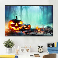 EOBROMD 5D Kit de pintura de diamantes, pintura de bordado con diamantes para decoración del hogar, calabaza luminosa de Halloween, 12 x 16 pulgadas - Arteztik
