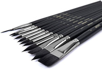 ARTIFY - Juego de 12 pinceles de acuarela de nailon, para pintura al óleo, pintura acrílica, para niños y adultos, principiantes y artistas, forma de lengua de gato plana redonda de higo, color negro - Arteztik
