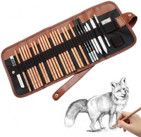 Powstro K Set de lápices de bocetos, 18 unidades, color carbón, bolsa de transporte de lápices de borrar para manualidades, cuchillo extensor de lápiz 29 piezas en total para principiantes artistas - Arteztik
