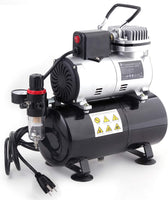 TIMBERTECH Compresor de aerógrafo profesional mejorado con tanque de 3 L, ABPST08 compresor de aire silencioso con ventilador de refrigeración para aerógrafo, pintura, maquillaje, estudios de uñas y tatuajes, Hobby - Arteztik
