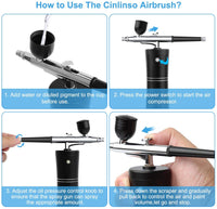 Cinlinso Airbrush Kit, Rechargeable Cordless Airbrush Compressor, Portable Airbrush Gùn Airbrush Set Air Brush Painting Kits for Makeup, Model Painting, Nail Art, Tattoo, Art Craft, Cake Decor - Arteztik

