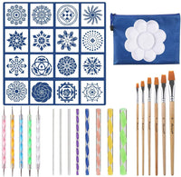 Juego de 37 herramientas para puntear mandalas, herramientas de punto, pinceles de mandala, estarcido de bola, para pintar rocas, puntear uñas, dibujar y hacer arte de dibujo. - Arteztik
