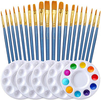 DUGATO Juego de pinceles de pintura, 2 paquetes/20 pinceles de nailon con punta redonda con 5 paletas de pintura para acrílico acuarela aceite Gouache esmalte o fiesta de cumpleaños pintura - Arteztik
