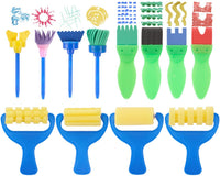 YINASI - Kit de pintura para niños, 31 piezas de esponja de aprendizaje temprano, kit de pinceles para niños pequeños, patrón surtido, incluye delantal impermeable para pintura artística - Arteztik
