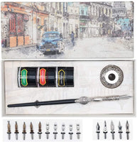 GC QUILL - Juego de bolígrafos de caligrafía de madera con 16 puntas de inmersión, 3 botellas de tinta y 1 soporte para bolígrafo, juego de caligrafía para principiantes - MU-04 - Arteztik
