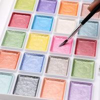 Artecho Juego de pintura Sumi Moise acuarela, 28 colores metálicos, juego de tarta acuarela con cepillo de pintura clásico, idea para niños y adultos - Arteztik
