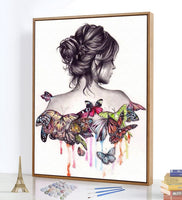 Geboor - Kit de pintura al óleo con pinceles, pintura por número, para adultos, mariposa, belleza, niña, decoración, 15.7 x 19.7 in - Arteztik

