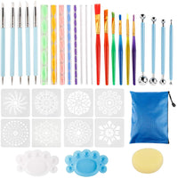 35 pcs Mandala Dotting Tools Set Painting Tool Kits with Mandala Stencil Ball Stylus Brushes Paint Tray Blue Zipper Waterproof Storage Bag for Painting Rocks Drawing and Drafting - Arteztik
