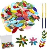 LITMIND 120 piezas de flores y hojas de vidrio manchado con 2 piezas de lima de aguja de diamante, mosaico de jardín, pétalos de vidrio para manualidades - Arteztik
