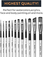 Nicpro Juego de 12 pinceles de pintura acrílica para artistas adultos, pinceles de pintura de taklon para acuarela, pintura de acuarela, pintura de acuarela, pintura corporal en miniaturas, pinceles para niños y adultos - Arteztik
