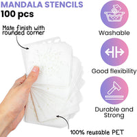 100 Pack Mandala Stencils for Painting - Templates for Rocks Walls Wood Canvas Floors Furniture Tile Segment and Dotting Stones Fabric Small Design 3.6x3.6 Inch Reusable Dot Art Tools Large Set - Arteztik
