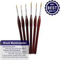 OOKU - Juego de 6 pinceles de pintura para detalles, pinceles profesionales para pintura artística, pintura facial, miniaturas, detalles, pintura artística de modelo, mango de madera roja - Arteztik
